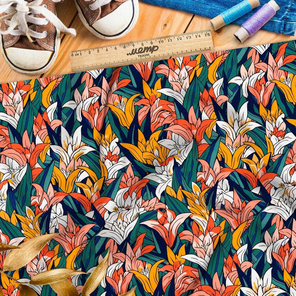 Ткань премиум Оксфорд 600D волшебные цветочные волны