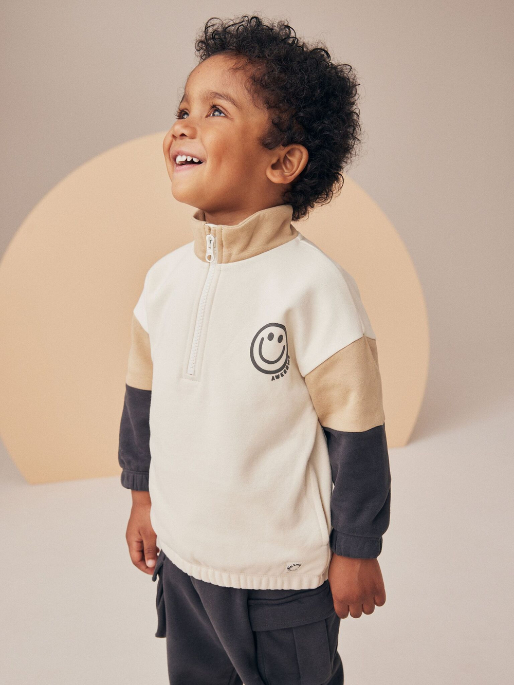 Толстовка на молнии и брюки карго в комплекте для мальчика Next N96-331, Серый, Бежевый