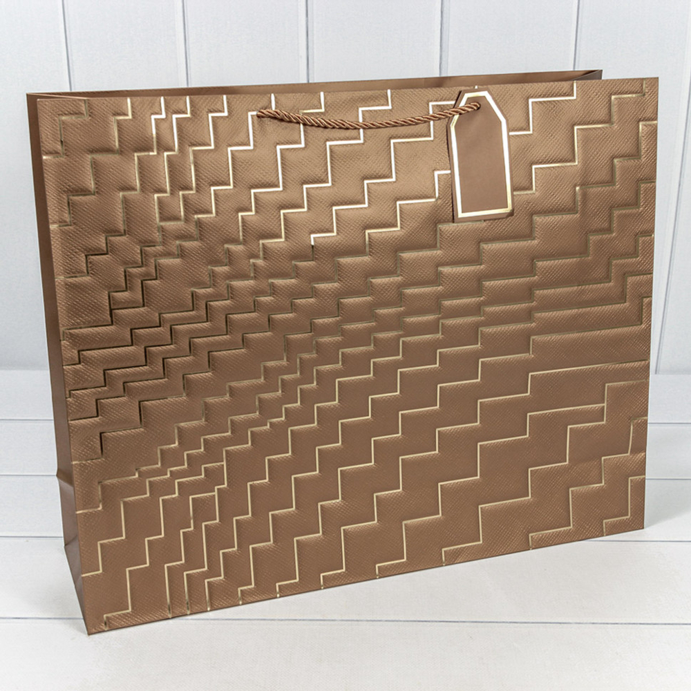 Пакет подарочный 50х40х15см Фигуры и узоры "Ступеньки" с тиснением (Бронзовый)