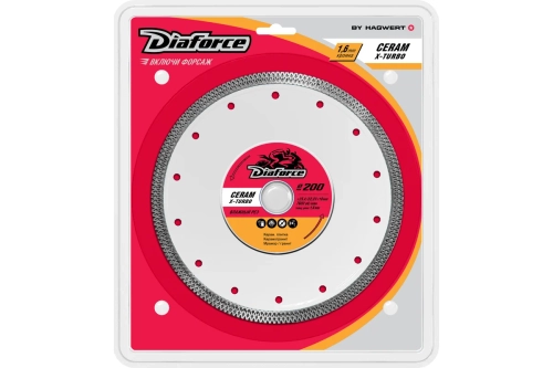 Диск алмазный DIAFORCE CERAM X-TURBO 200x25,4/22,3x10x1.6 мм тонкий сухой рез
