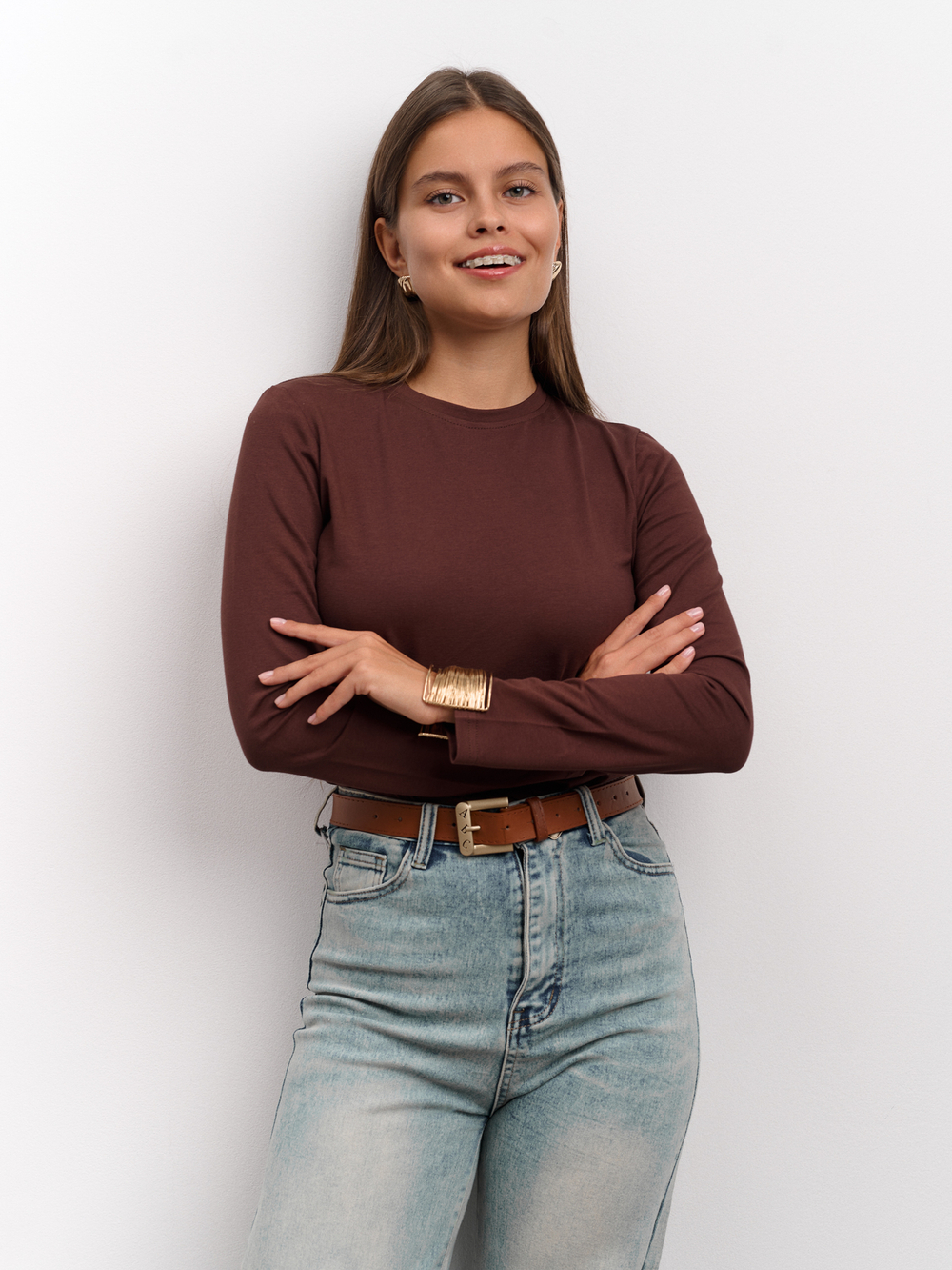 Лонгслив женский "Cкин" шоколад