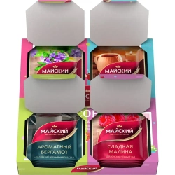 Чайное ассорти Майский Окна: Сердце Цейлона, Сладкая малина, Душистый чабрец, Ароматный бергамот, 20 шт