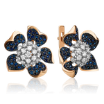 Серьги «Пионы» с английским замком из красного золота с фианитами