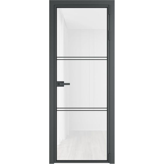 Алюминиевая дверь 3AХ серая ночь стекло белый триплекс