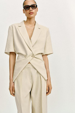 ZARA ШИРОКИЕ БРЮКИ ИЗ ЛЬНА, СВЕТЛО-БЕЖЕВЫЙ