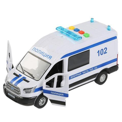 Машина ин. пласт.16см, "Ford transit. Полиция" свет+звук (Технопарк)