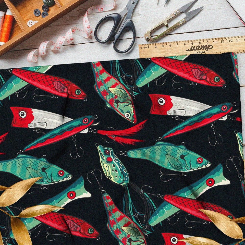 Ткань шелк Армани абстрактные рыбы