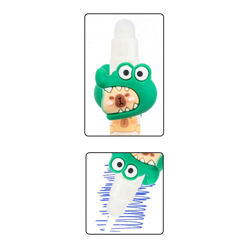 Ручка гелевая, пиши-стирай, автоматическая, Basir, синие чернила, серия "Капибара", с игрушкой на корпусе