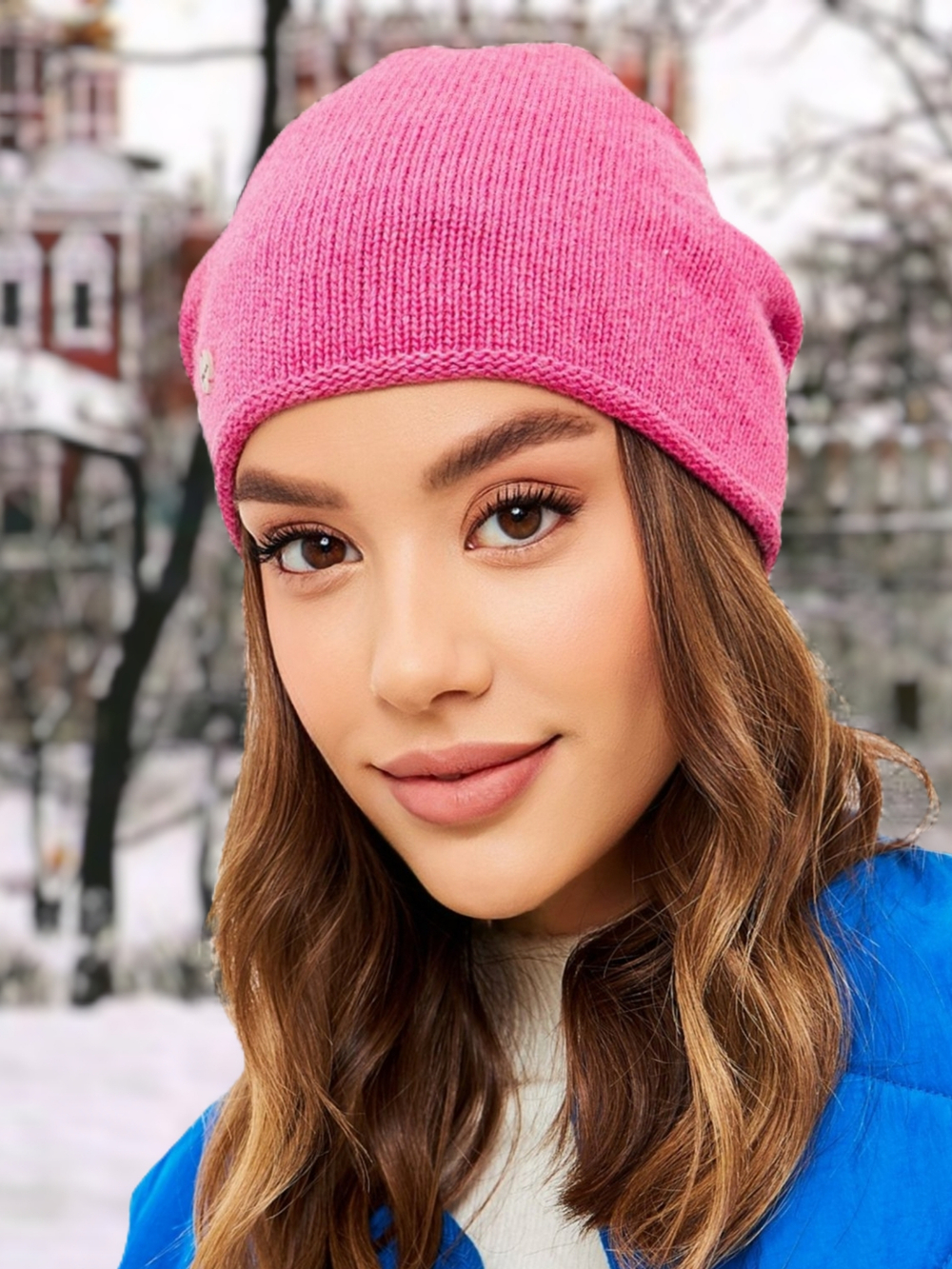 Шапка LACE удлиненная одинарная,с руликом с содержанием кашемира