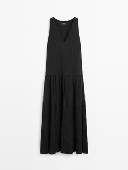 Massimo Dutti Струящееся плиссированное платье миди, черный