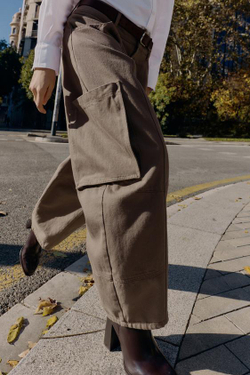 ZARA БРЮКИ КАРГО GLOBO, СЕРО-КОРИЧНЕВЫЙ