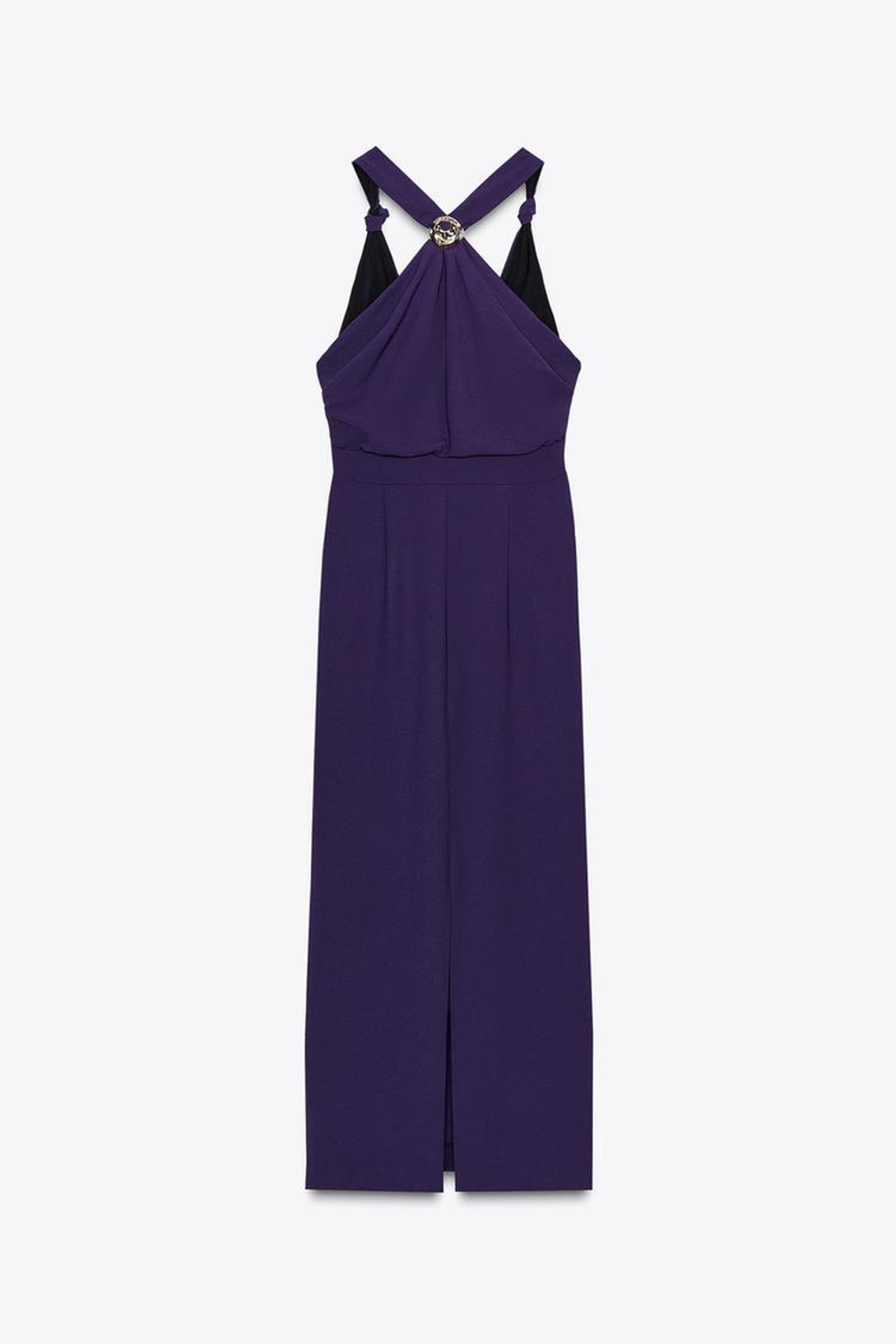 ZARA ПЛАТЬЕ МИДИ С УЗЛОМ И ФУРНИТУРОЙ, ПУРПУРНЫЙ