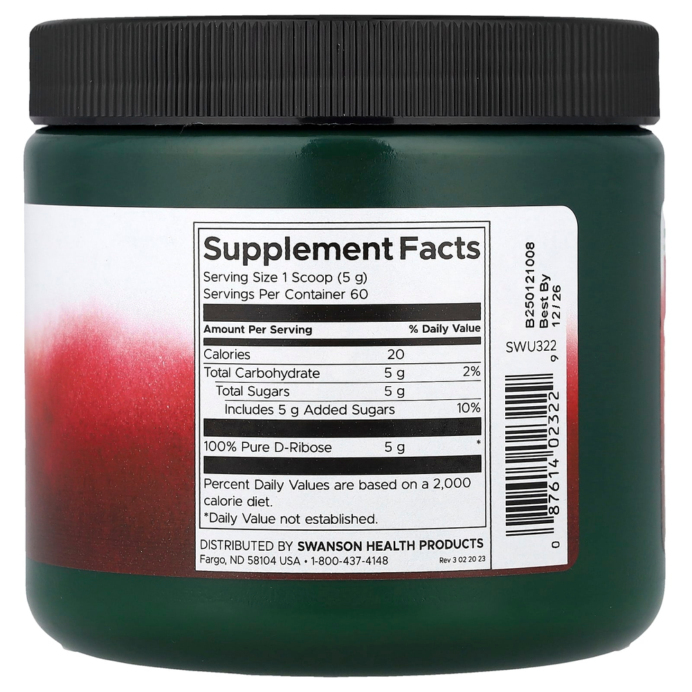 Swanson, D-рибоза в порошке, 300 г (10,6 унции)