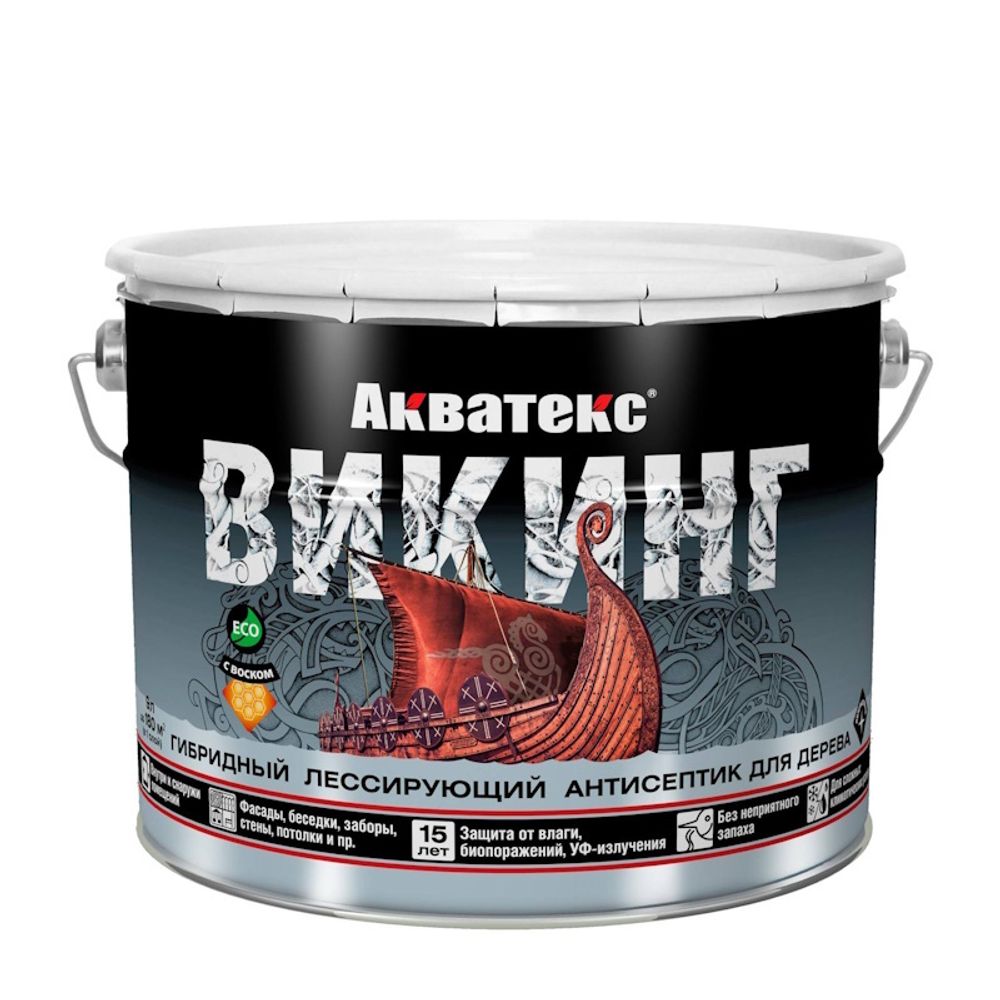 Пропитка по дереву Антисептик АКВАТЕКС Викинг  бесцветный  9л (Рогнеда)