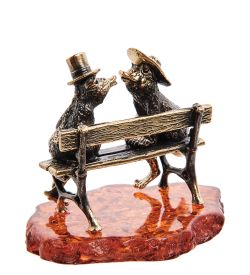 AM-3026 Фигурка «Лягушки Волшебный поцелуй» (латунь, янтарь)