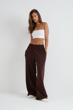 Широкие джоггеры без начеса шоколадного цвета