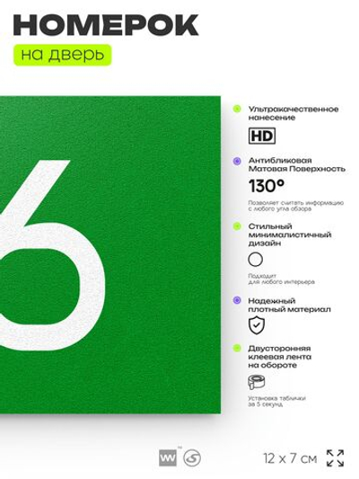 Табличка с номером 36 на дверь квартиры, для офиса, кабинета, аудитории, склада, зеленая 120х70 мм, Айдентика Технолоджи