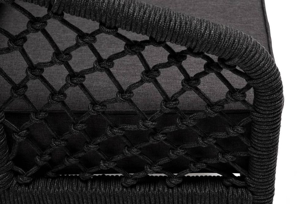 "Канны" кресло плетеное из роупа (узелки), каркас алюминий темно-серый (RAL7024) муар, роуп темно-серый круглый, ткань темно-серая 027