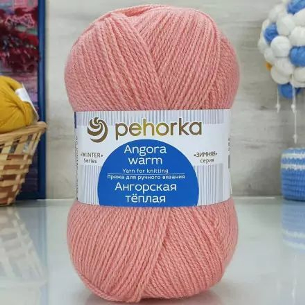 Ангорская теплая пряжа Пехорка 40%шерсть 60%акрил 5х100г/480м (265 розовый персик)