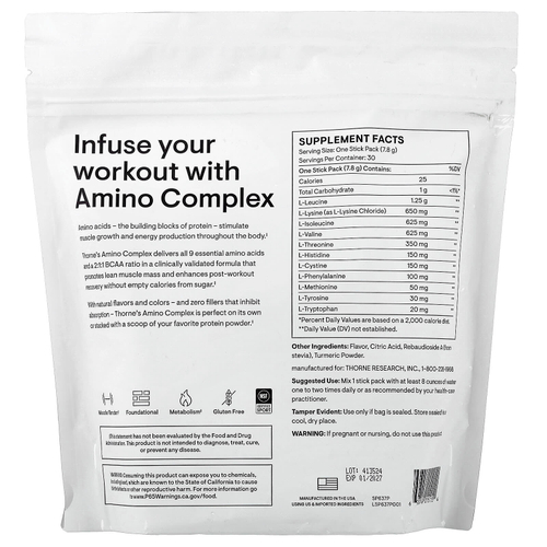 Thorne, аминокислотный комплекс, со вкусом лимона, 30 пакетиков по 7,8 г (0,28 унции)