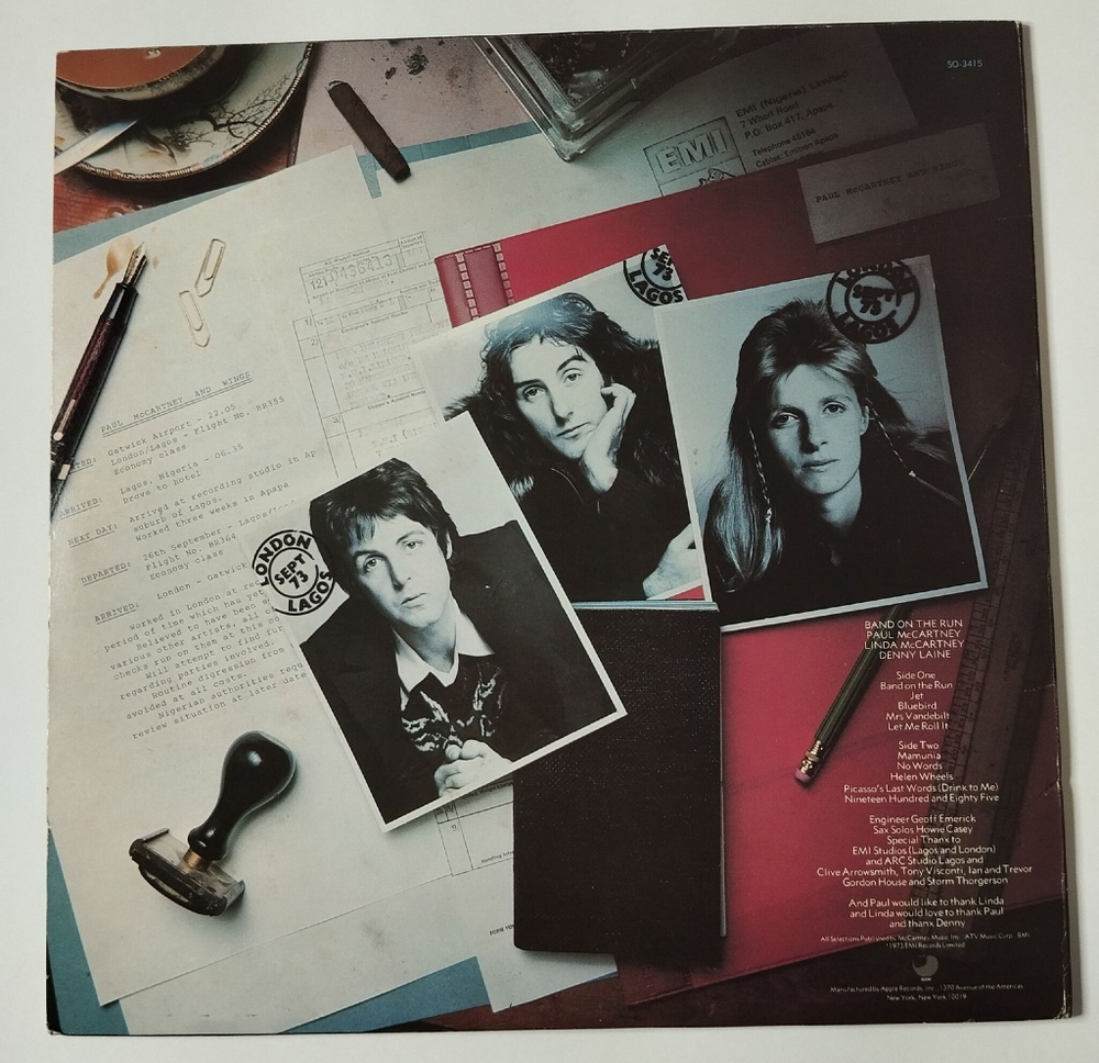 Винтажная виниловая пластинка LP Paul McCartney and Wings Band On The Run (USA 1973)