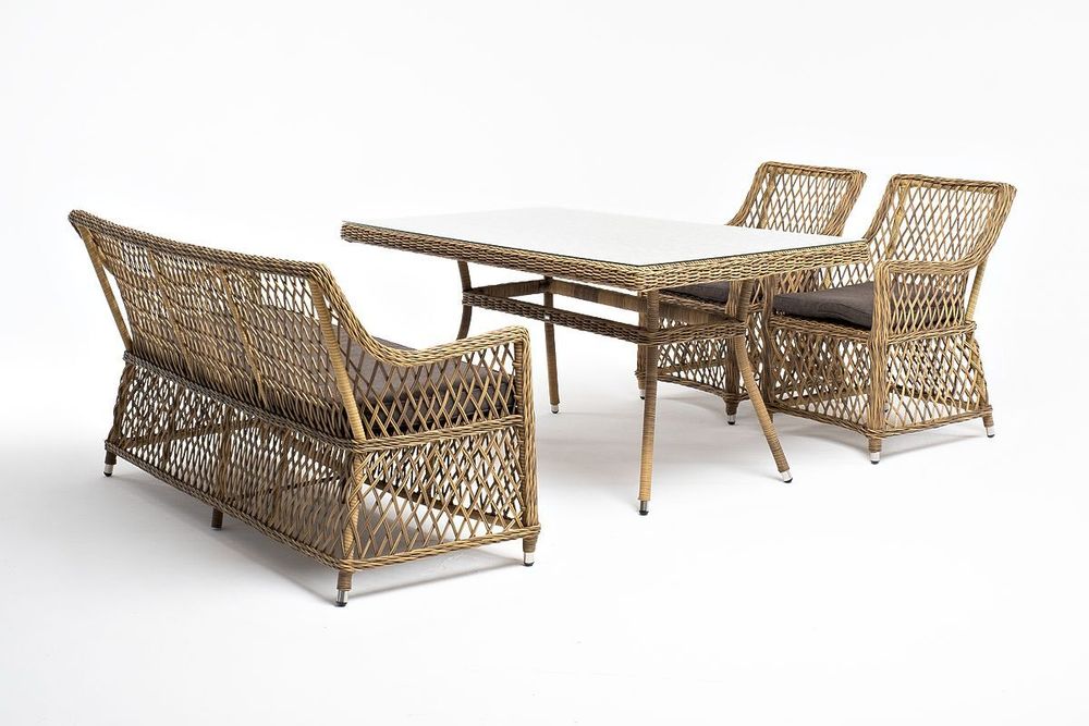 "Катания" обеденная группа плетеная на 4 персоны, цвет соломенный