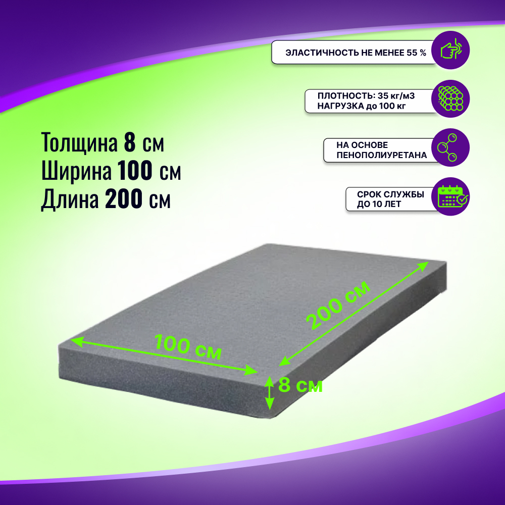 Поролон ELAX EHR 3530 толщиной 8 см, жесткость 3 кПа, плотность 35 кг/м3
