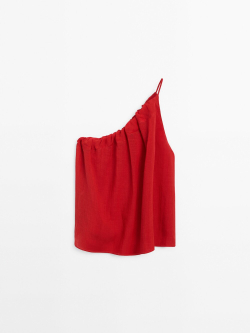 Massimo Dutti Топ из смесовой ткани рами с асимметричным вырезом, красный