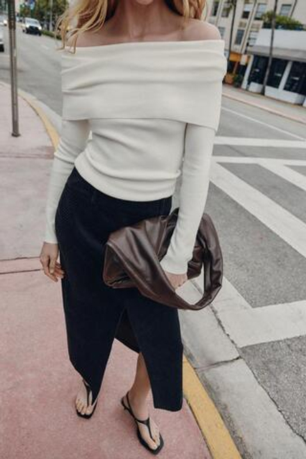 ZARA СВИТЕР С ОТКРЫТЫМИ ПЛЕЧАМИ, БЕЛЫЙ