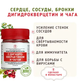 Сердце, сосуды, бронхи - дигидрокверцетин и чага/21 шт