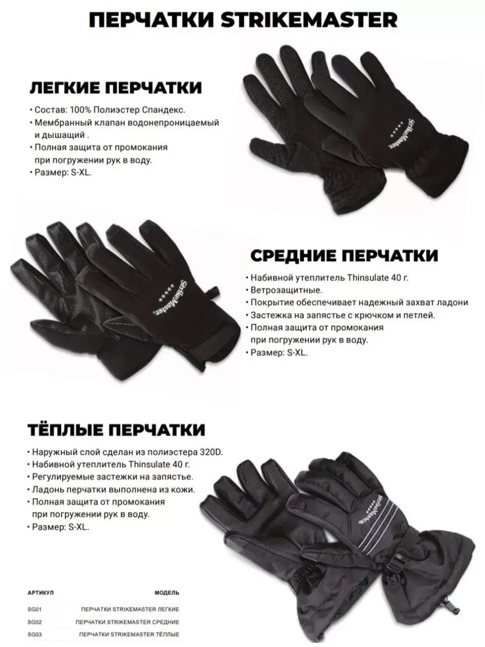 Перчатки рыболовные средние, размер L