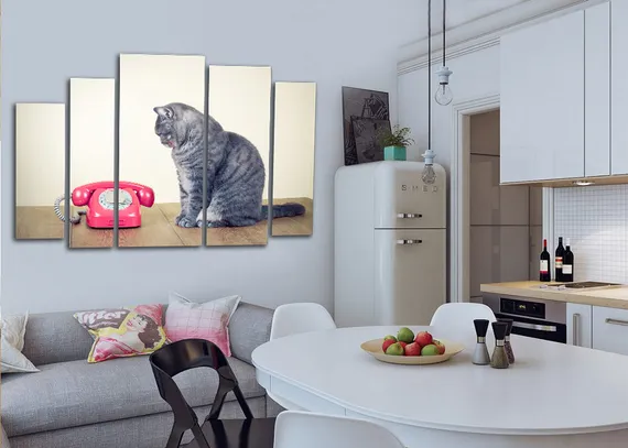Модульная картина "Кот с телефоном"