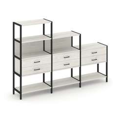 Shelf System Трехсекционный стеллаж четырех/трех/двухярусный с ящиками SN.STM-431 Дуб Наварра/Металл