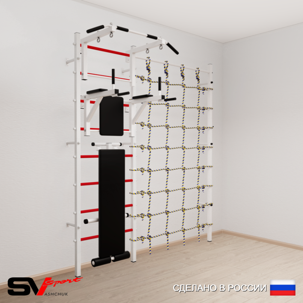 Шведская стенка Sv Sport усиленная 6050 (Турник стандарт/Брусья/Скамья/Канатный лаз)