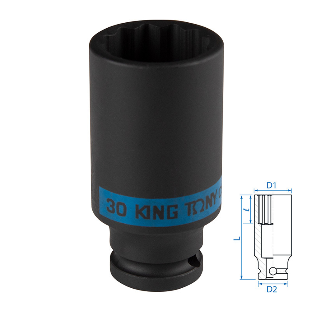 KING TONY (443030M) Головка торцевая ударная глубокая двенадцатигранная 1/2", 30 мм