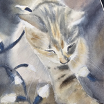 Картина авторская акварельная в паспарту 30х40 см на стену для интерьера "Шалунишка"