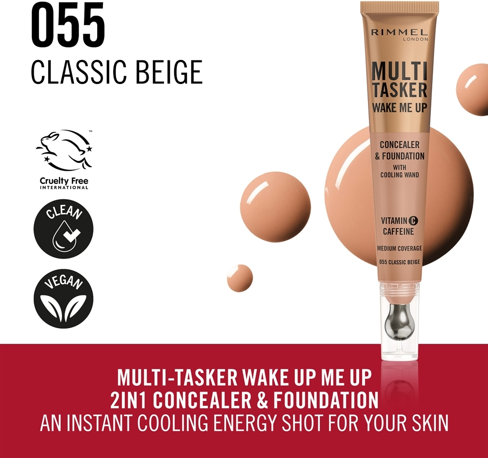 Rimmel Multi-Tasker Wake Me Up - Тональный крем и консилер с осветляющим эффектом, 20 ml