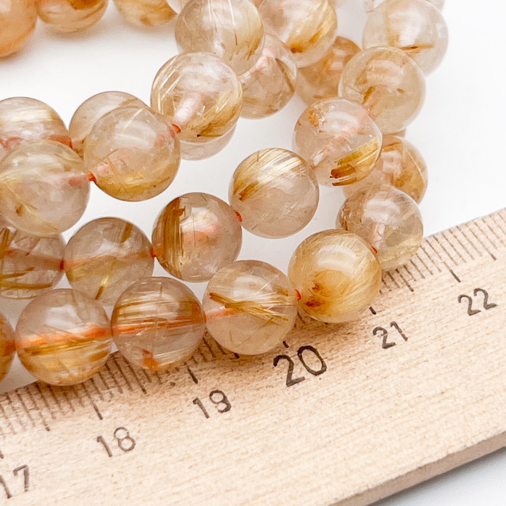 Кварц рутиловый бусины, диаметр около 9,1-9,4 мм, цена за 10 шт (1/4 нити)