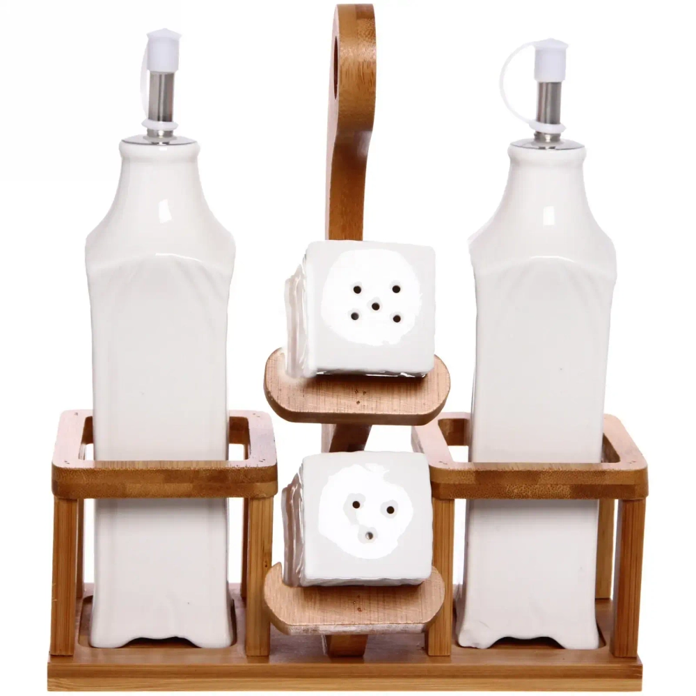 Набор для специй 4 предмета «White magic» (2емкости для масла 400мл и уксуса+2солонки) квадрат