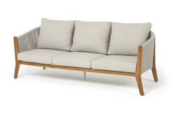 "Сидней" диван 3-местный плетеный из роупа, основание тик, каркас алюминий бежевый, роуп бежевый, ткань бежевая