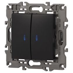 14-1105-05 ЭРА Выключатель двойной с подсветкой, 10АХ-250В, IP20, Эра Elegance, антрацит