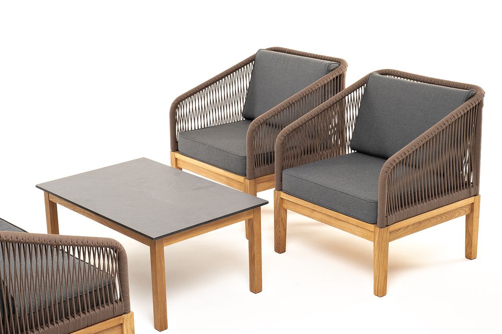 "Канны" лаунж-зона 4-местная из роупа со столиком "Канны" (серый гранит), основание дуб, роуп коричневый