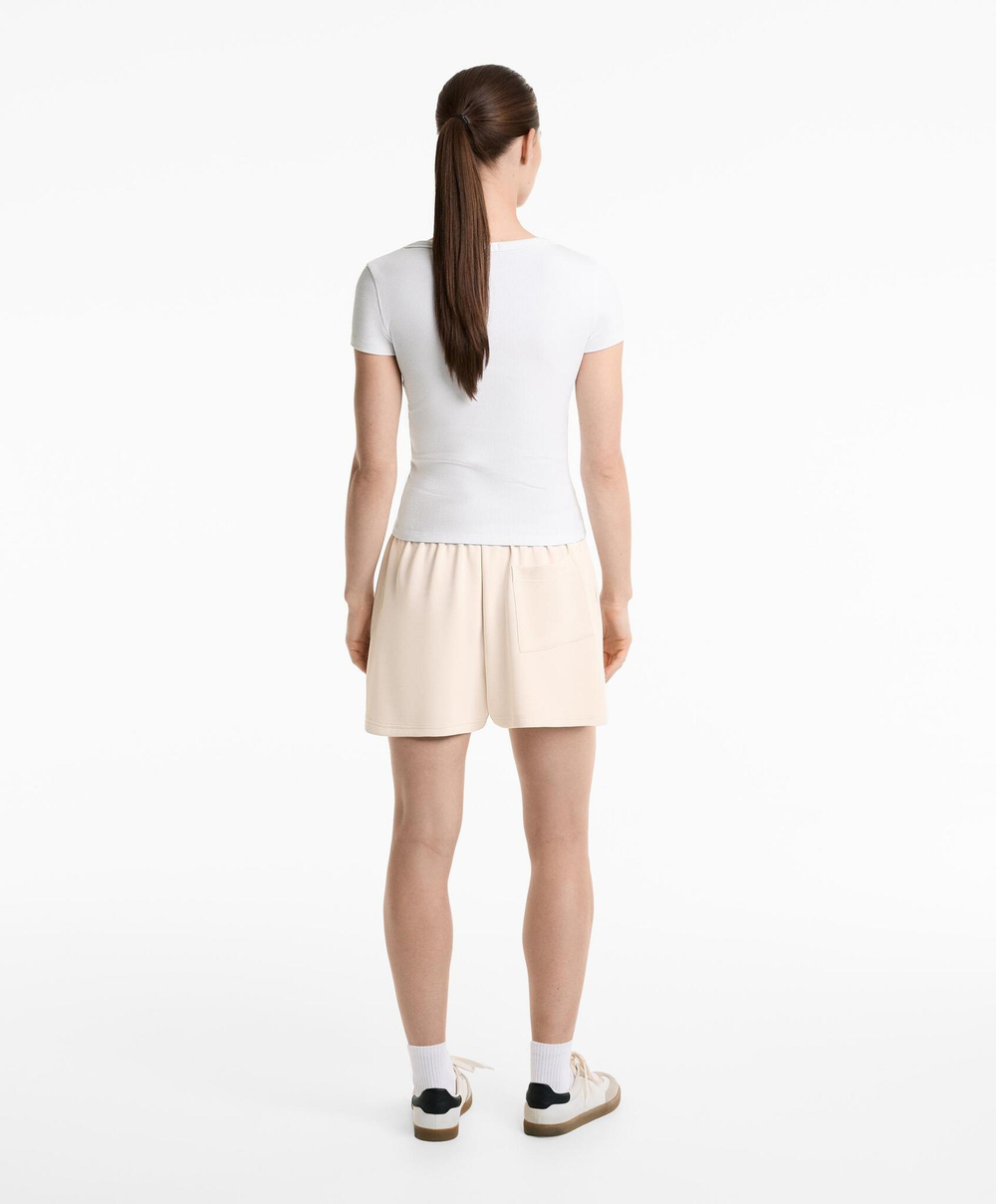 Oysho Футболка в рубчик с круглым вырезом из плотной ткани с модалом, белый