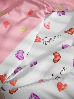 Постельное белье поплин Сказка "Love me/Love too" семейное Наволочка 50х70 см 2 шт Простынь 240x215 см Пододеяльник 145x215 см 2шт