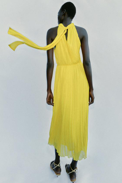 ZARA ПЛАТЬЕ МИДИ ПЛИССЕ, ЛАЙМОВЫЙ