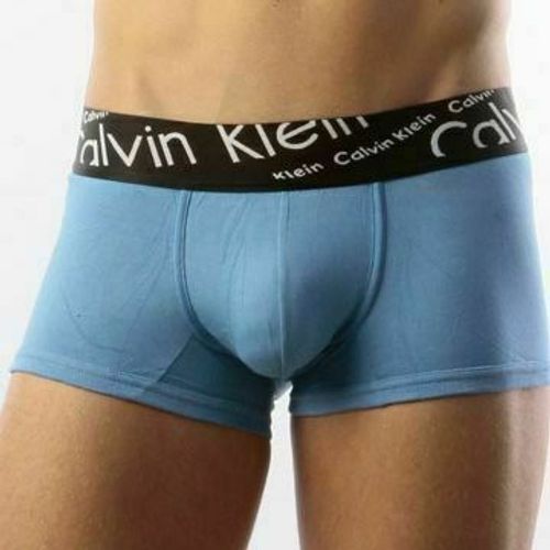 Мужские трусы боксеры синие с черной косой резинкой Calvin Klein Black Waistband Italics Boxer Blue