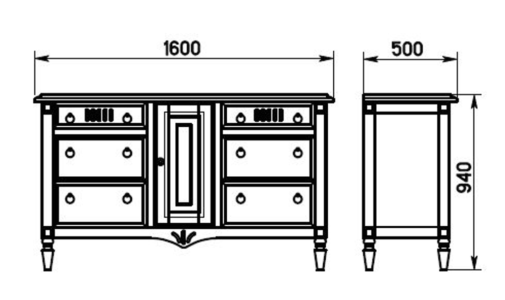 Комод 160х50х94, Джоли, с шестью ящиками для одежды, в спальню, прихожую, гостиную, массив березы, черный, Makosa