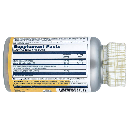 Solaray, 5-HTP с витаминами C и B6, 60 растительных капсул