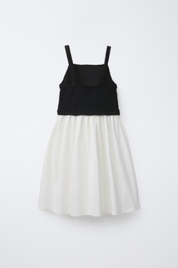 ZARA КОМБИНИРОВАННОЕ ПЛАТЬЕ С КРУЖЕВОМ КРОШЕ, ЭКРЮ