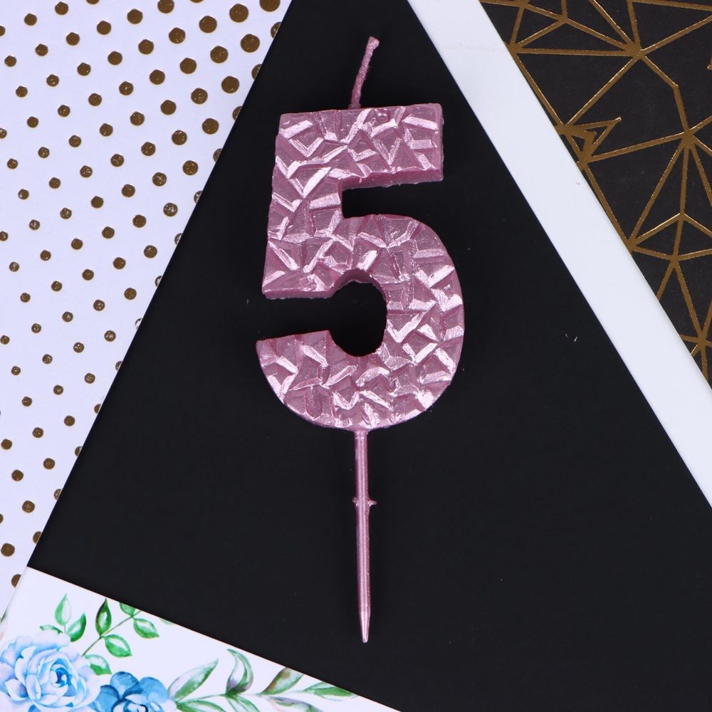 Свеча для торта розовая &quot;Кристалл&quot;, цифра 5